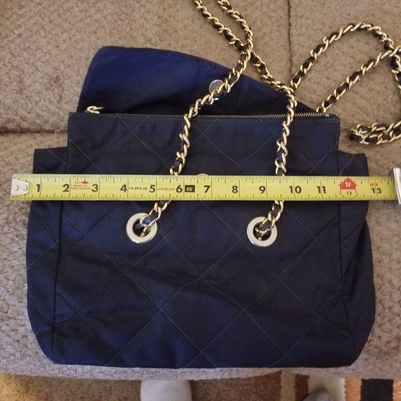 PRADA Gold Chain Bag Shoulder Bag 100% Authentic Navy Blue Crossbody Bag Tote - Picture 11 of 16